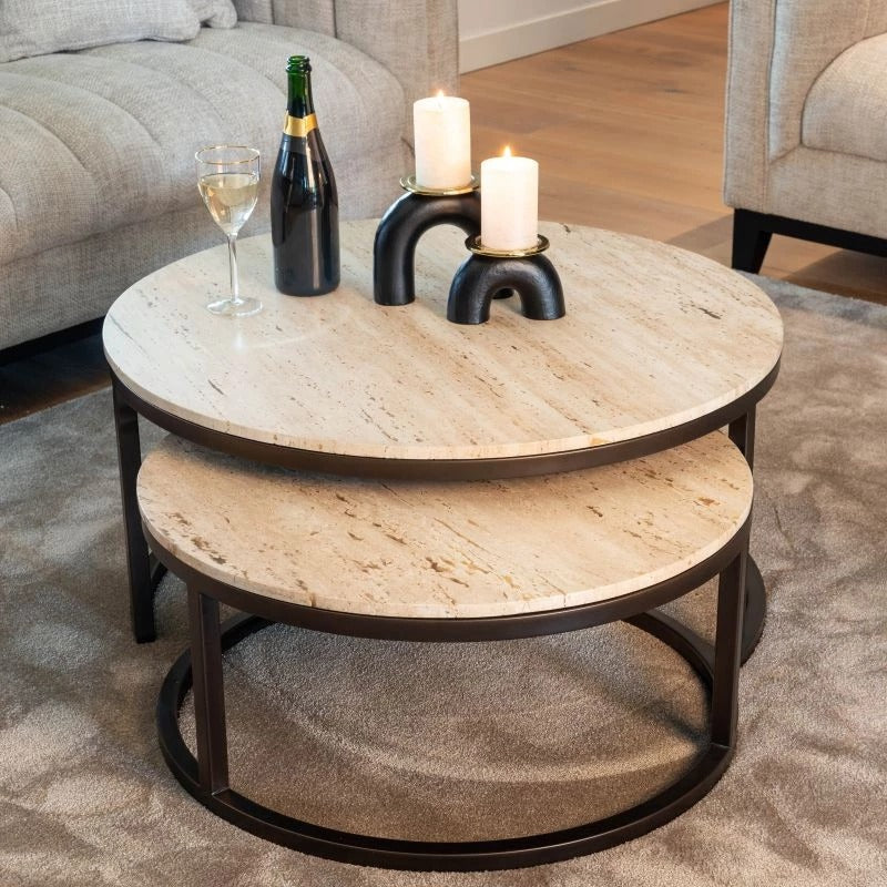 Table basse Gigogne en travertin pied métal