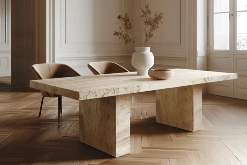 Table à manger en travertin Rectangle bloc