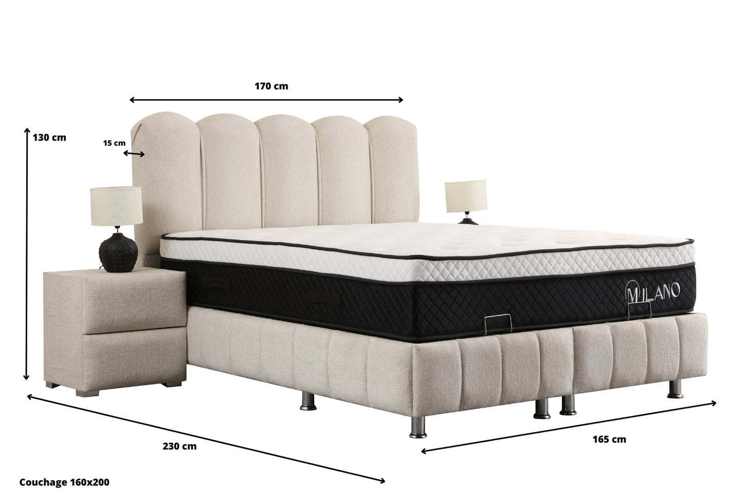 Lit coffre Eva chenille blanc cassé