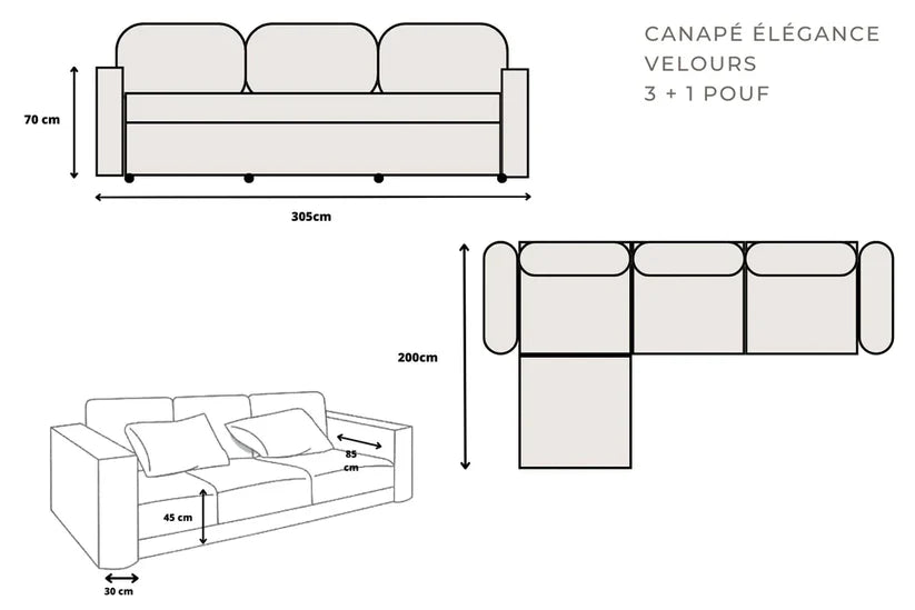 Canapé modulable Elégance velours