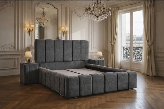 Lit Coffre ALYA Chenille Gris