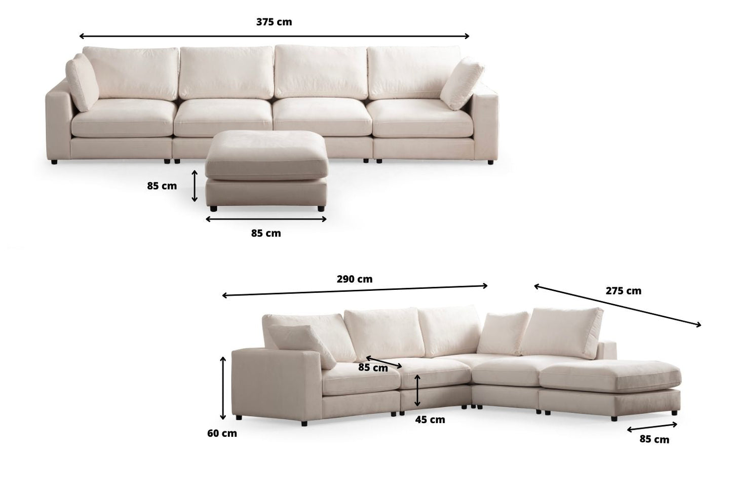 Canapé JULIA Modulable Velours Blanc Ecru