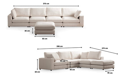 Canapé JULIA Modulable Velours Blanc Ecru