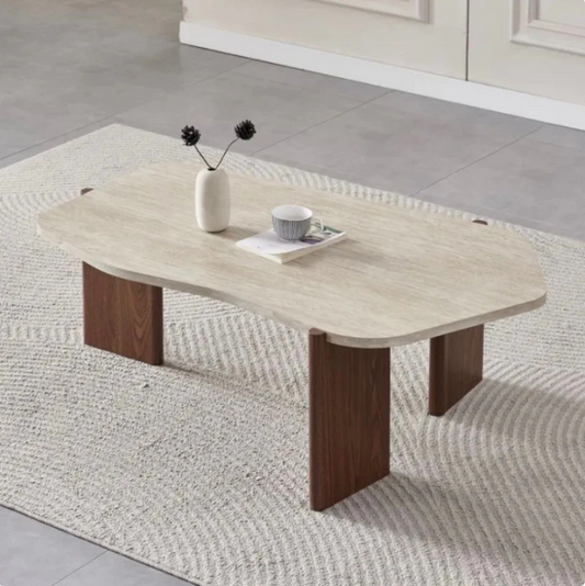 Destockage table Zora effet travertin pied noyé