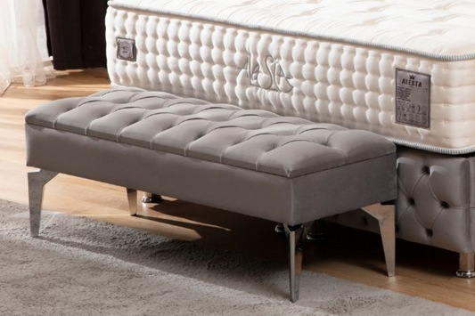 Banquette coffre Capitonné gris
