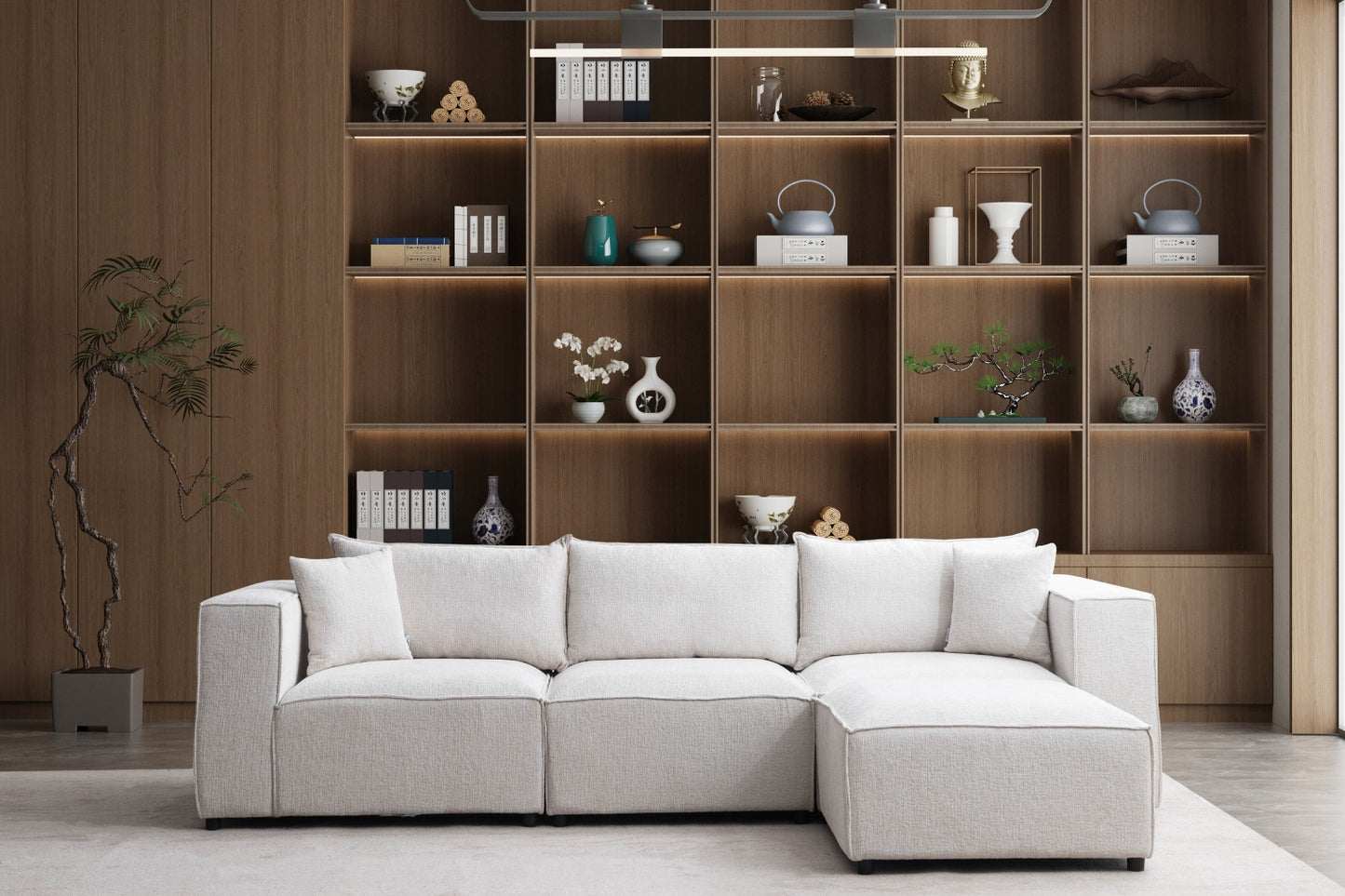 Canapé ELEGANCE Chenille Modulable Blanc Cassé