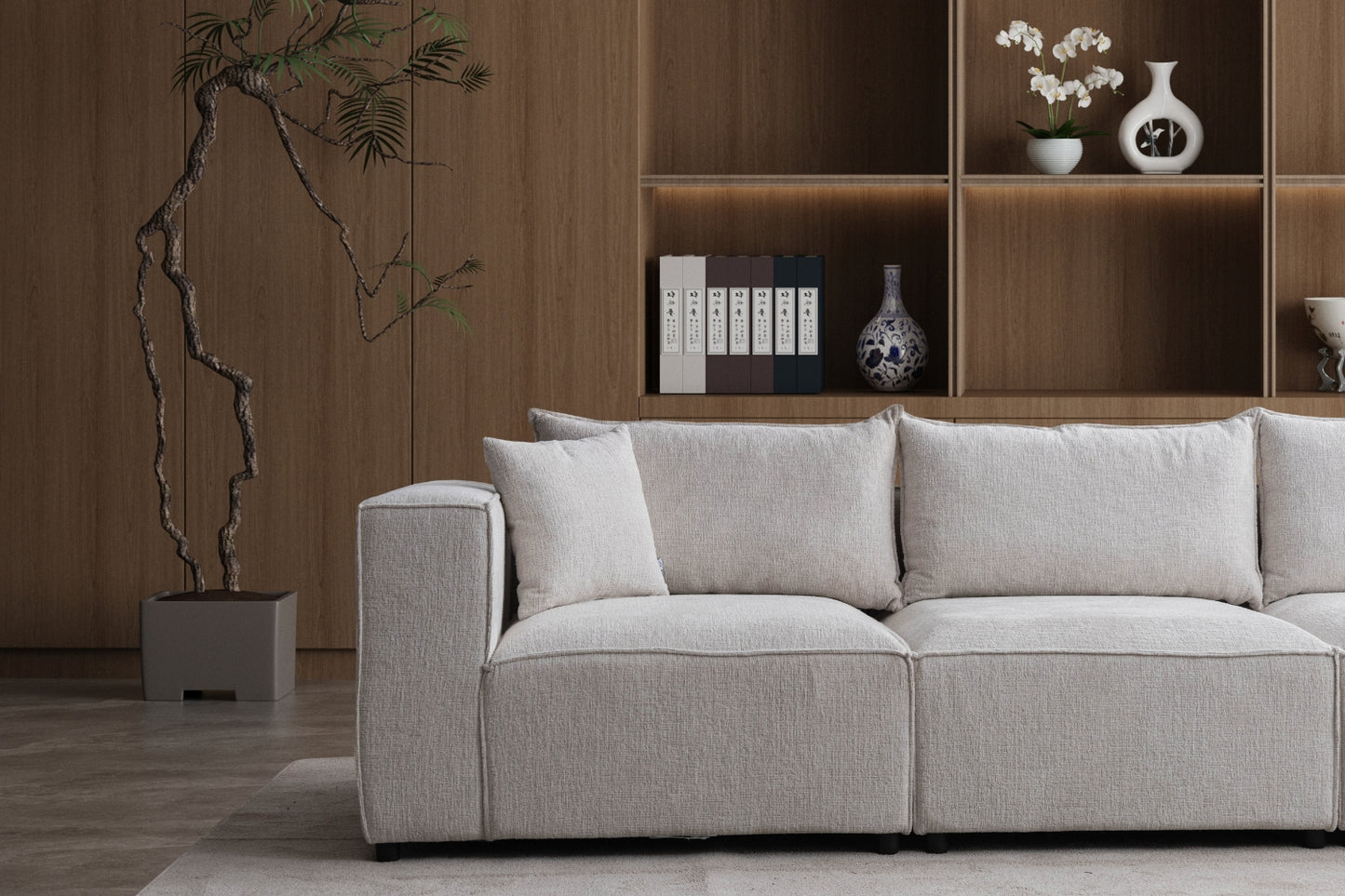 Canapé ELEGANCE Chenille Modulable Blanc Cassé