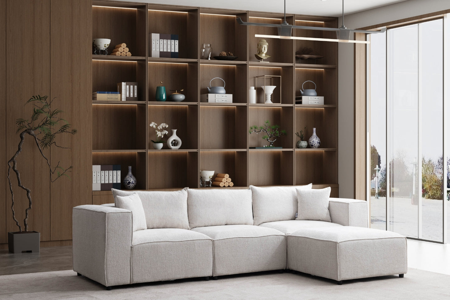 Canapé ELEGANCE Chenille Modulable Blanc Cassé