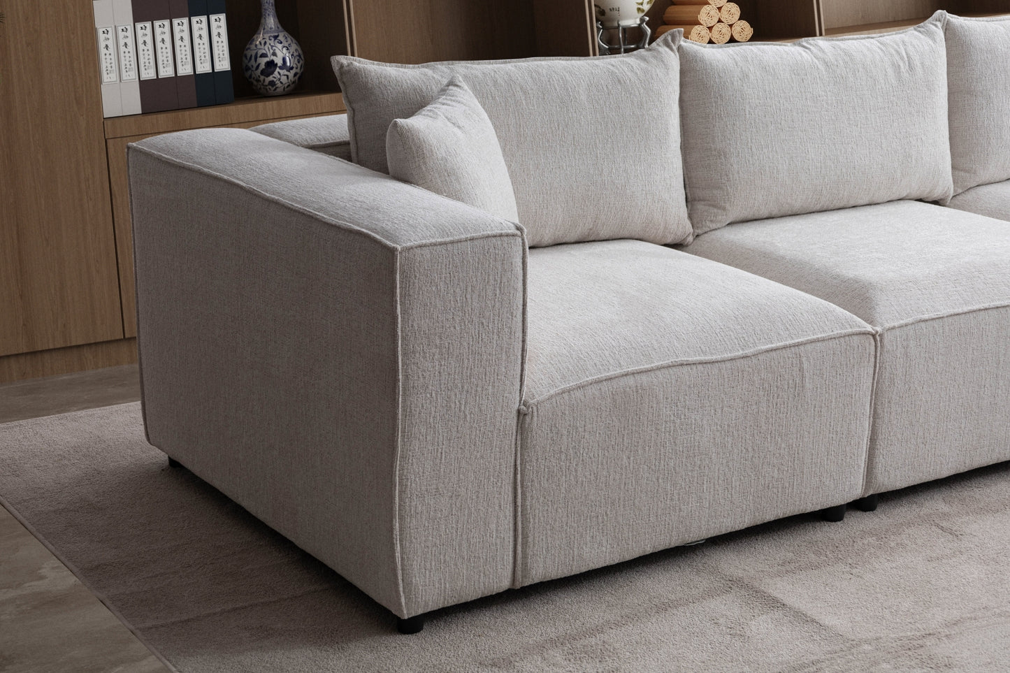 Canapé ELEGANCE Chenille Modulable Blanc Cassé