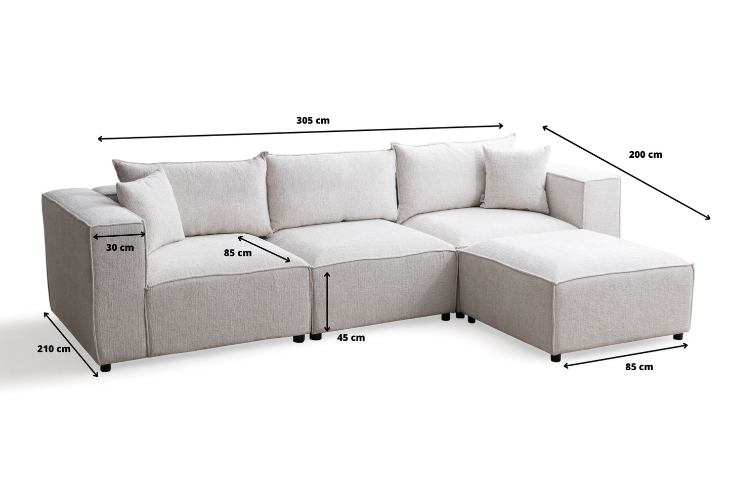 Canapé ELEGANCE Chenille Modulable Blanc Cassé