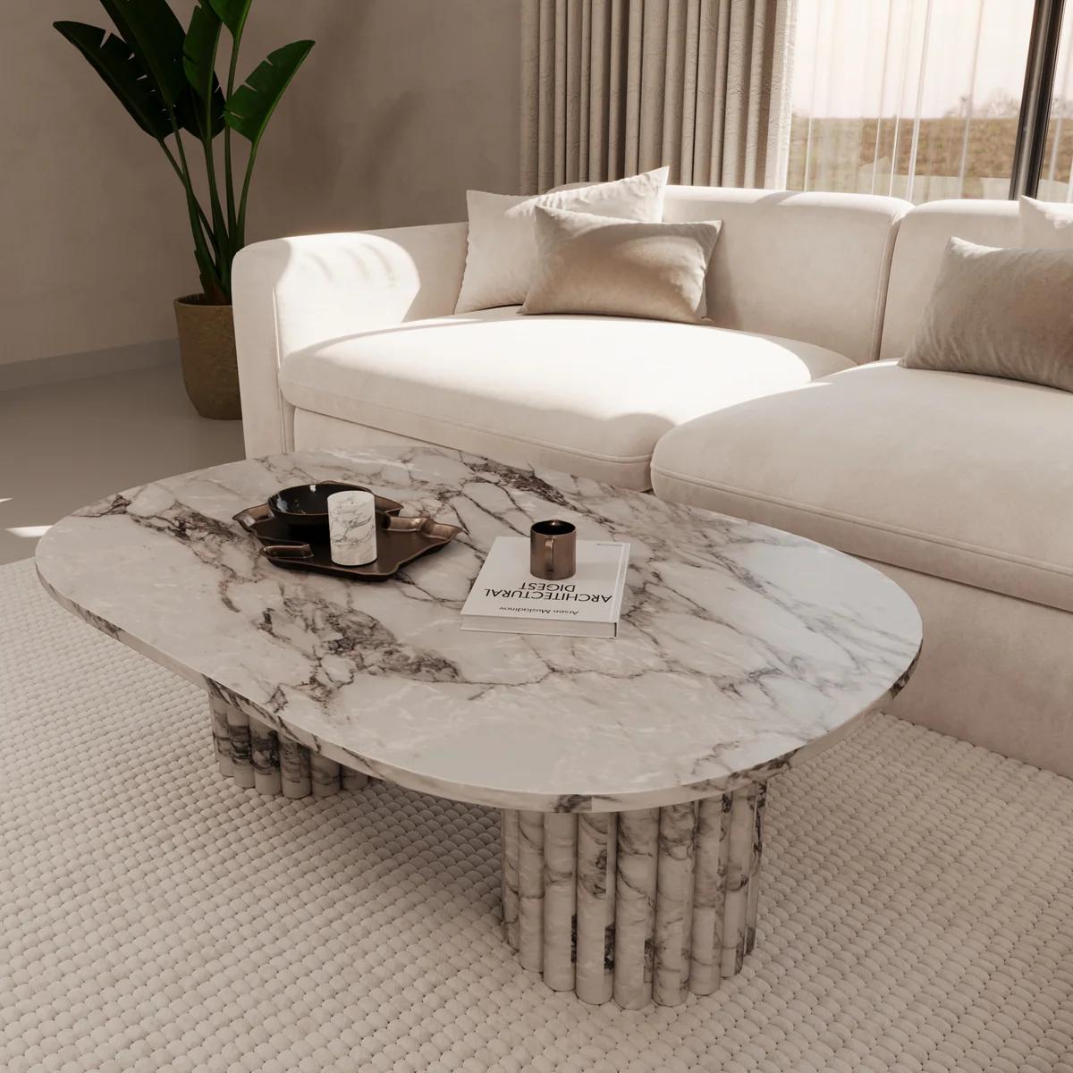 Table basse ovale marbre blanc