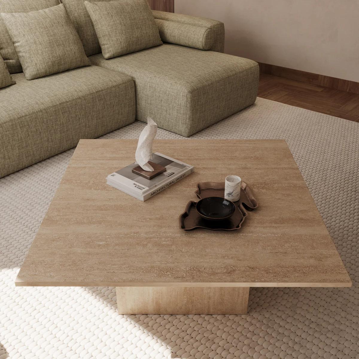 Table basse carré en travertin
