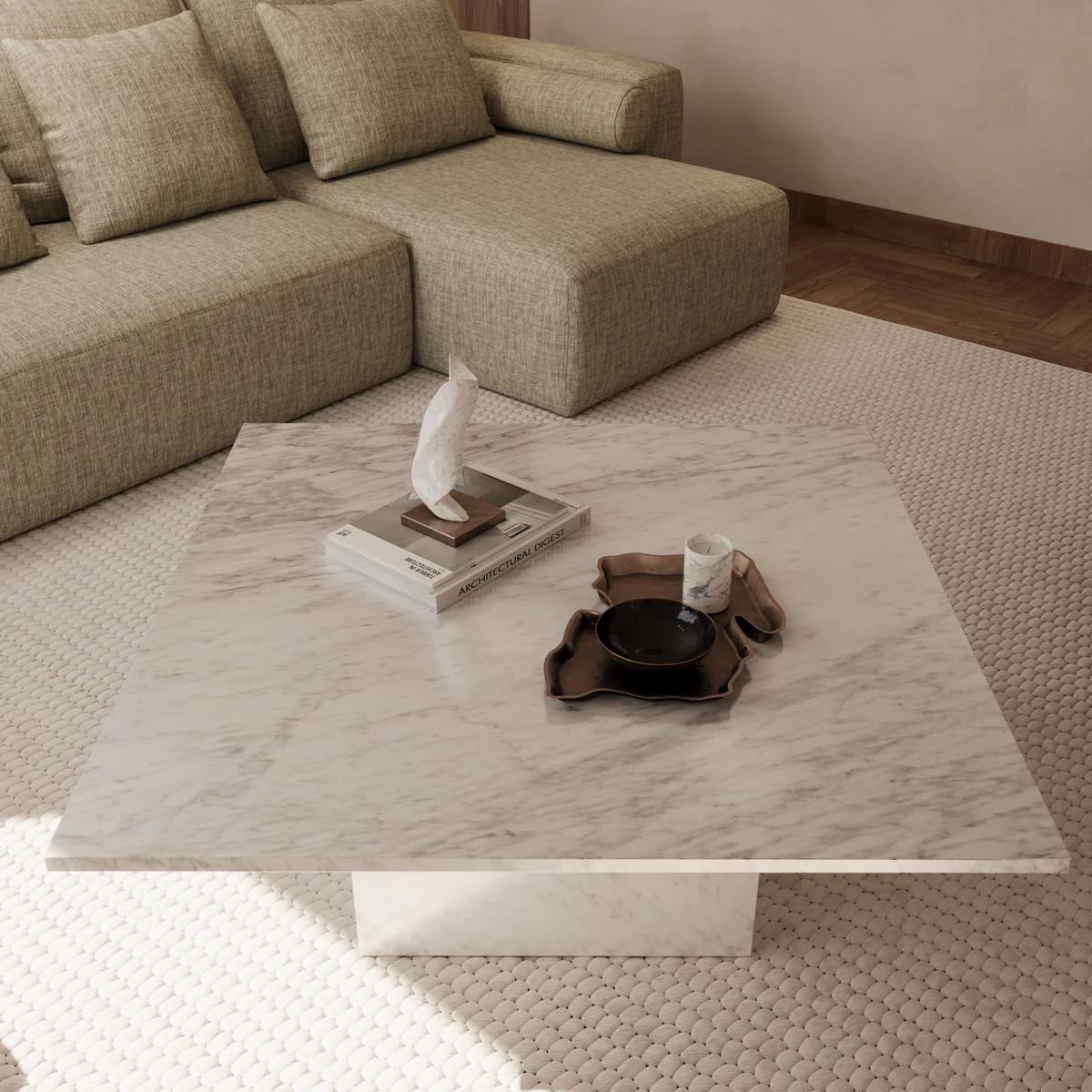 Table basse carré marbre blanc