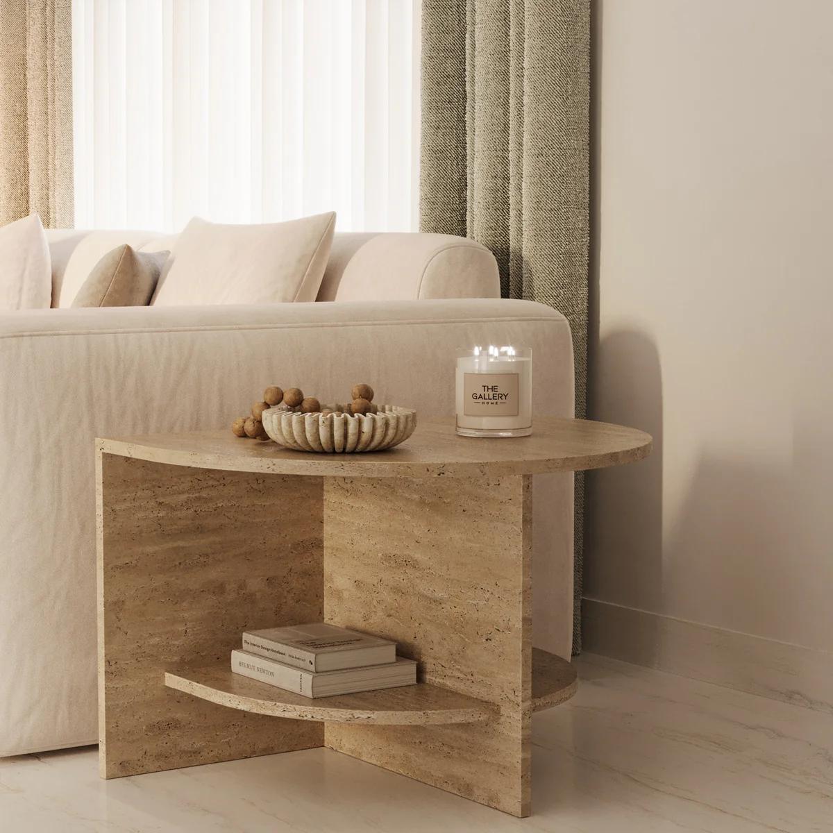 Guéridons demi rond en travertin