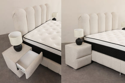 Lit coffre Eva chenille blanc cassé