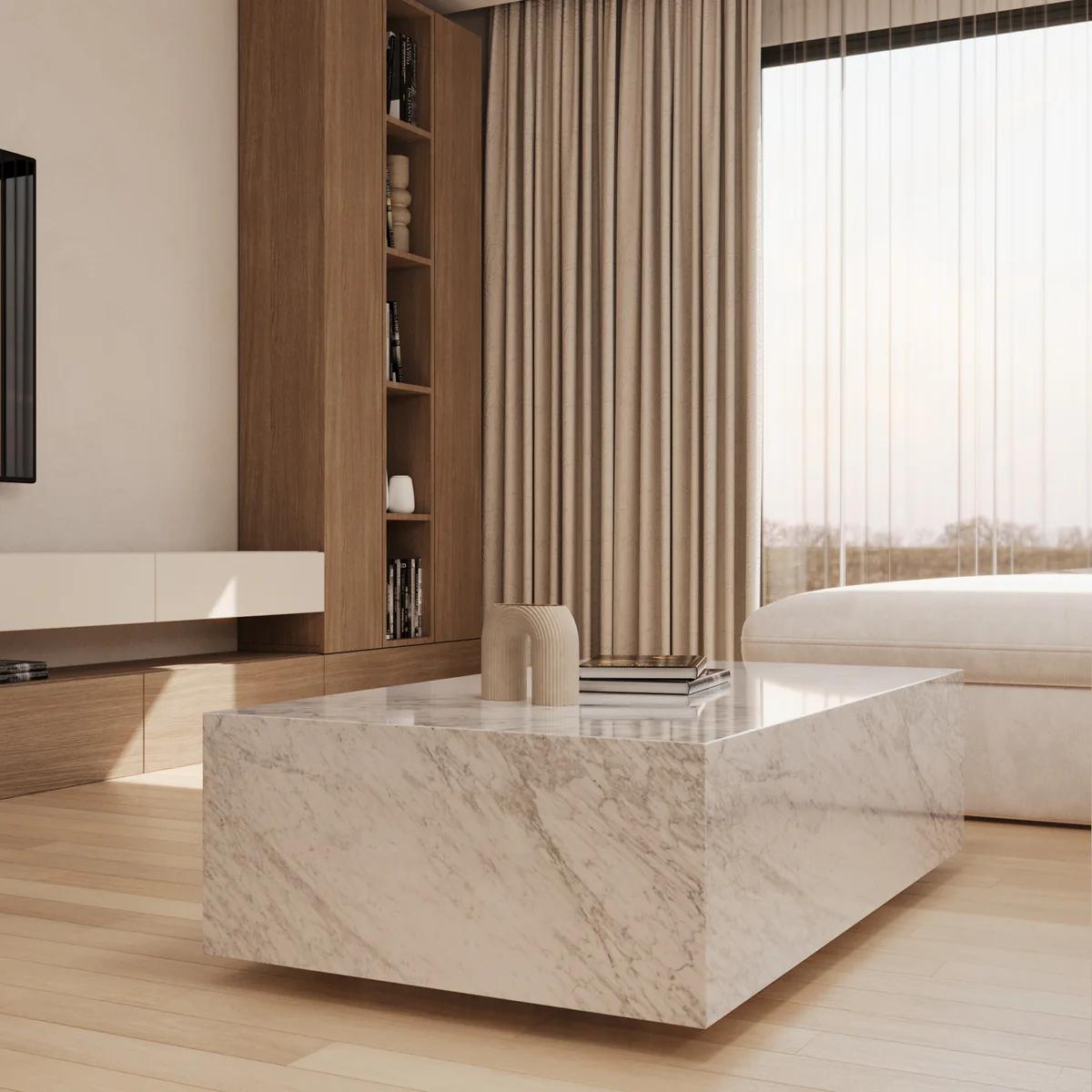 Table basse Bloc rectangle marbre blanc