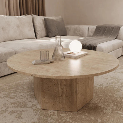 Table basse ronde en travertin